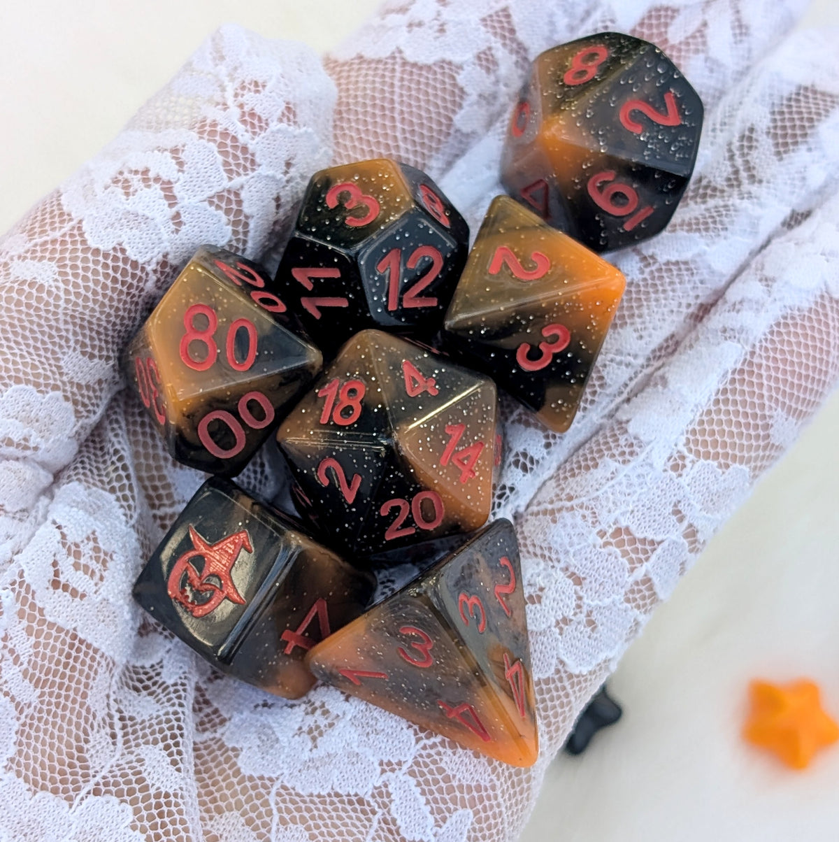 Halloween DnD Dice Set - Black & Orange Resin - Pumpkin Mischief