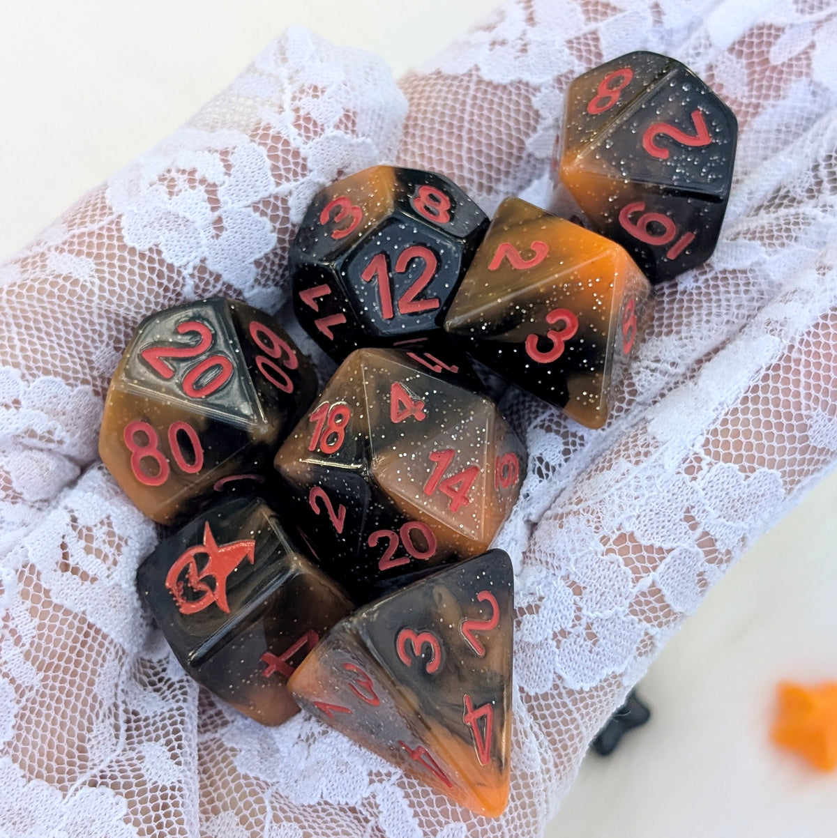 Halloween DnD Dice Set - Black & Orange Resin - Pumpkin Mischief