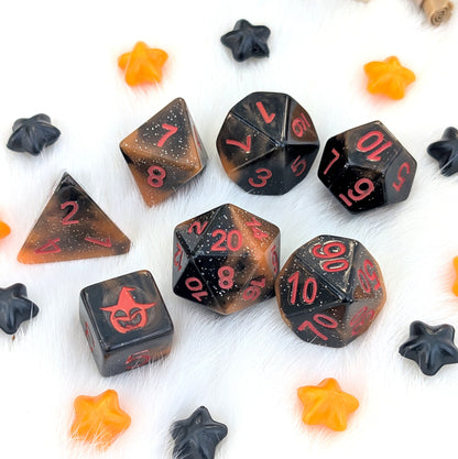 Halloween DnD Dice Set - Black & Orange Resin - Pumpkin Mischief
