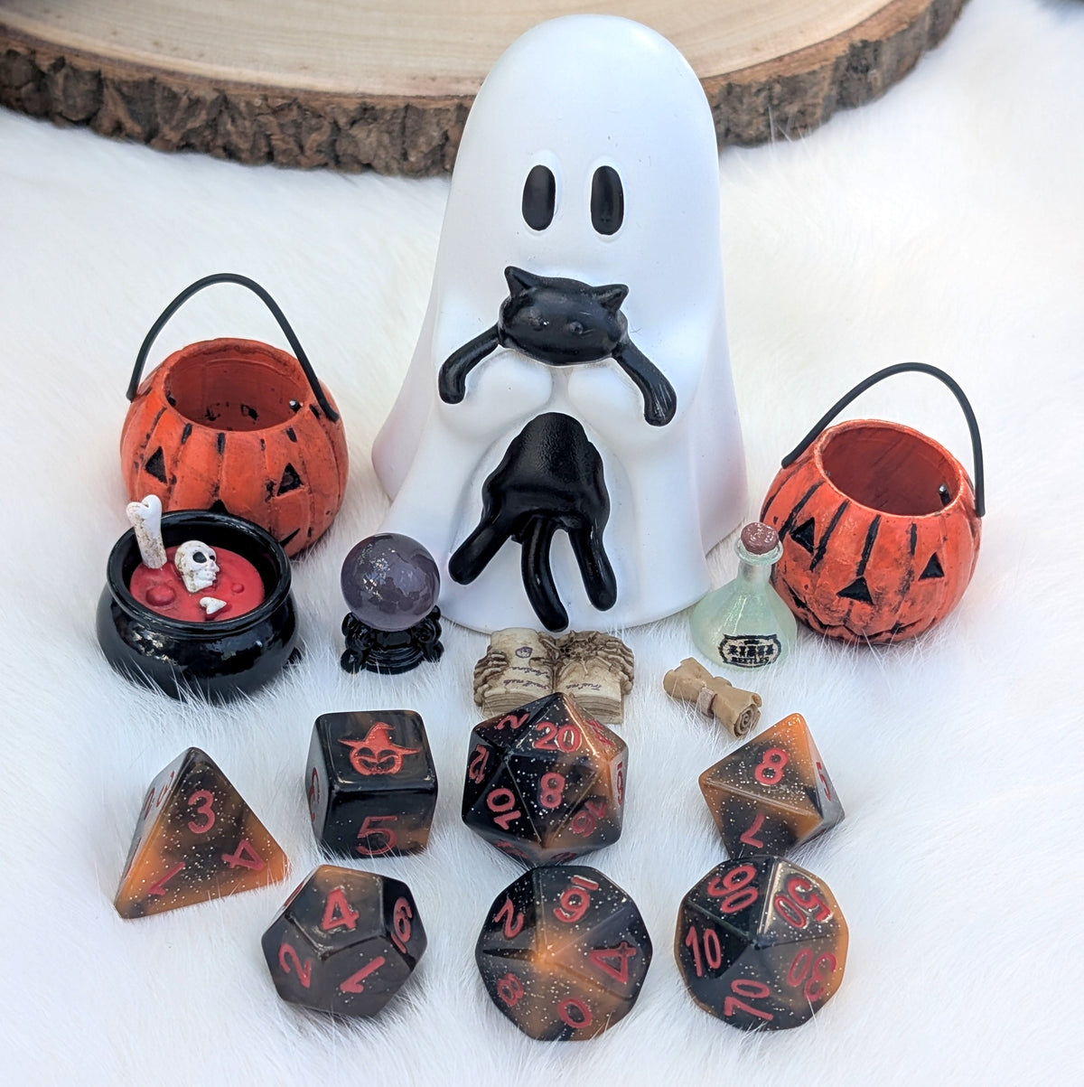 Halloween DnD Dice Set - Black & Orange Resin - Pumpkin Mischief