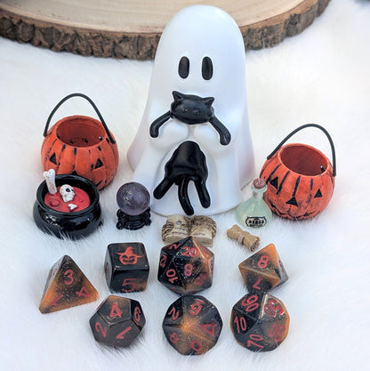 Halloween DnD Dice Set - Black & Orange Resin - Pumpkin Mischief