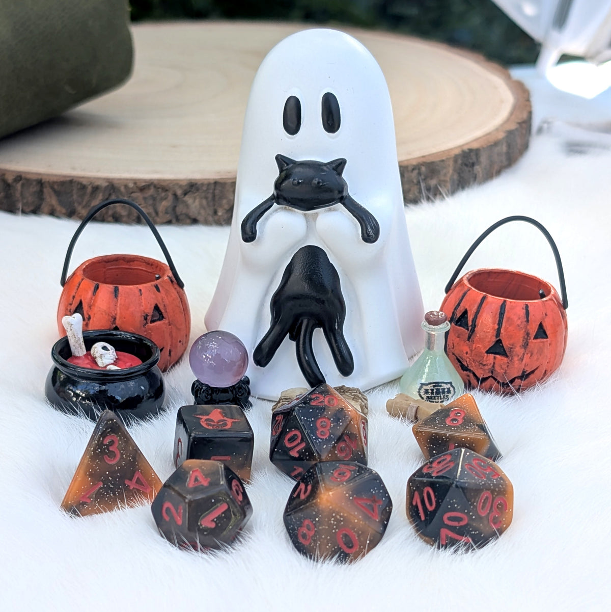 Halloween DnD Dice Set - Black & Orange Resin - Pumpkin Mischief
