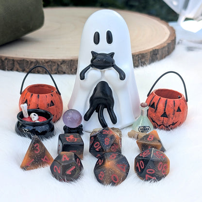 Halloween DnD Dice Set - Black & Orange Resin - Pumpkin Mischief