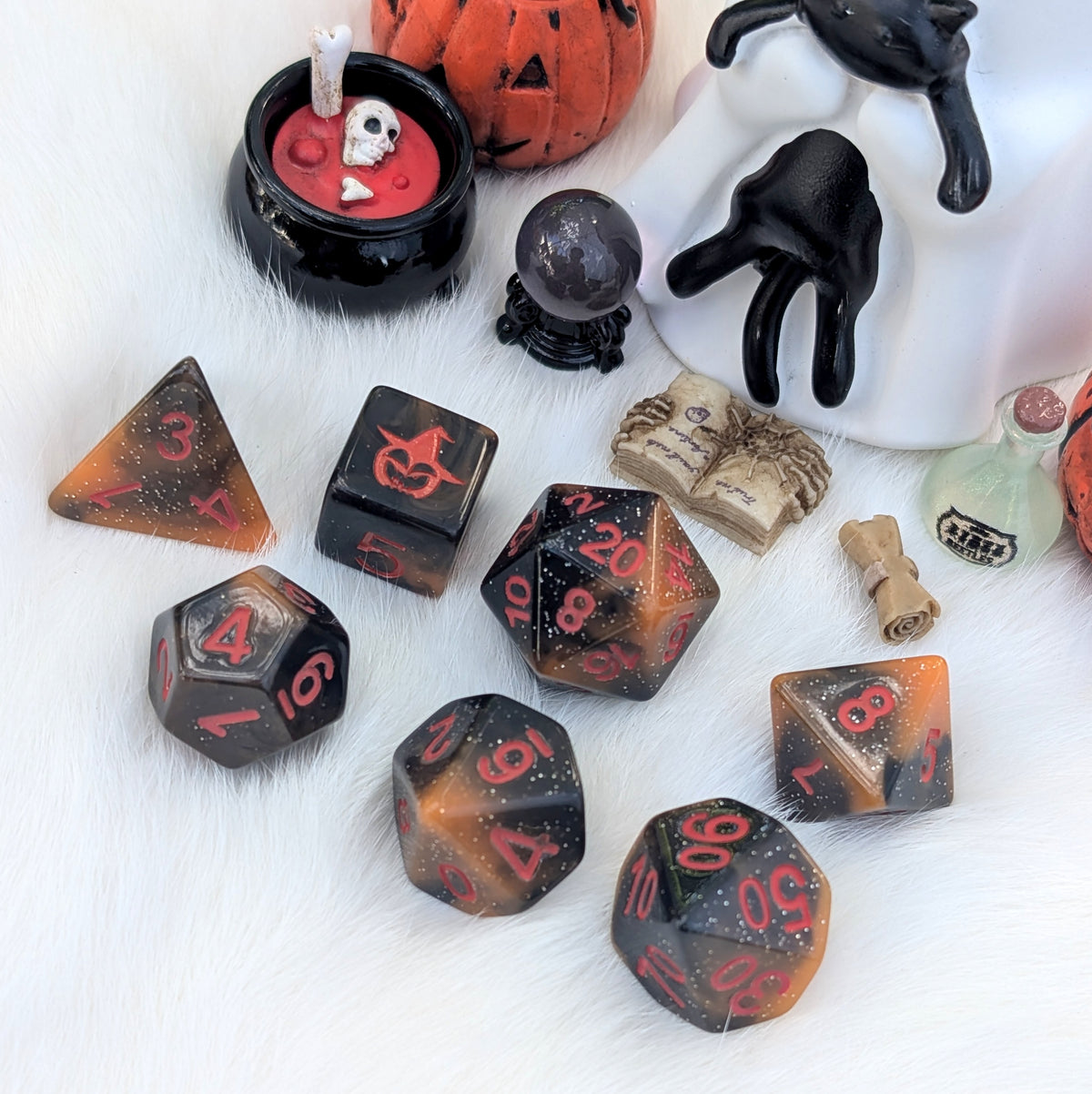 Halloween DnD Dice Set - Black & Orange Resin - Pumpkin Mischief