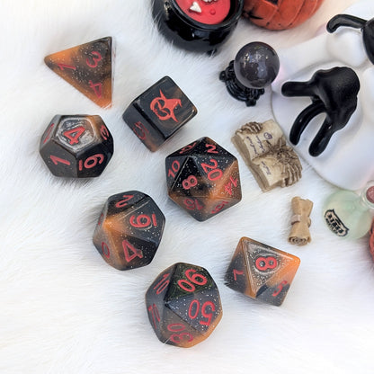 Halloween DnD Dice Set - Black & Orange Resin - Pumpkin Mischief