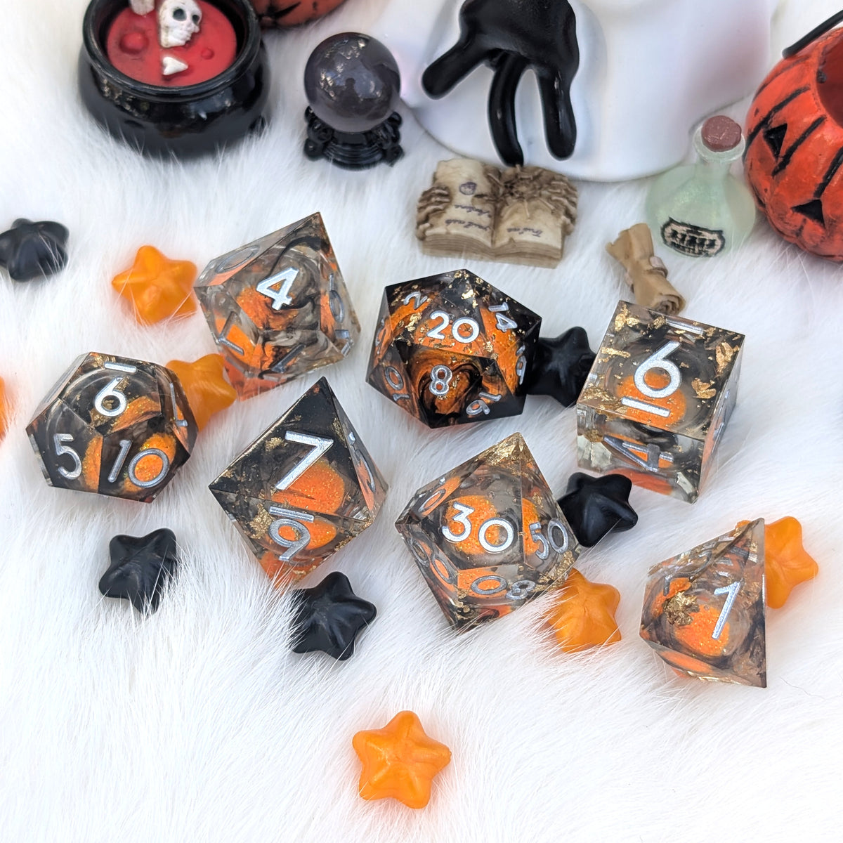 Halloween Liquid Core DnD Dice Set - Pumpkin Pyre