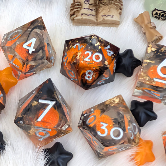 Halloween Liquid Core DnD Dice Set - Pumpkin Pyre