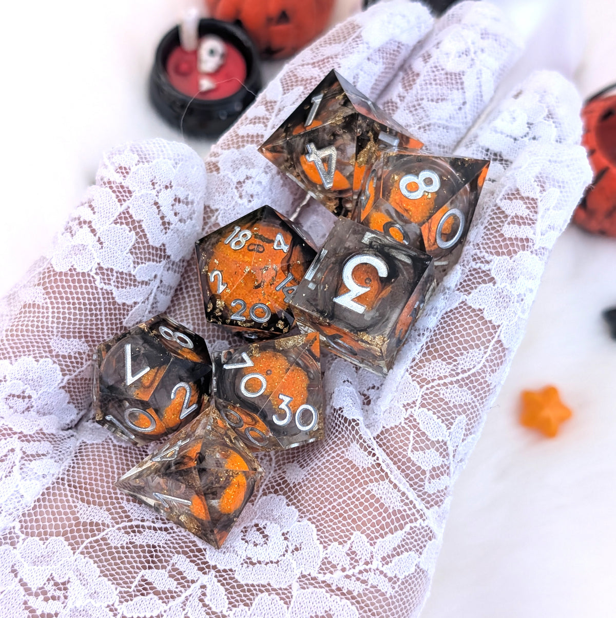 Halloween Liquid Core DnD Dice Set - Pumpkin Pyre