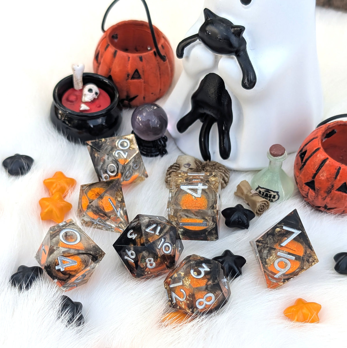 Halloween Liquid Core DnD Dice Set - Pumpkin Pyre