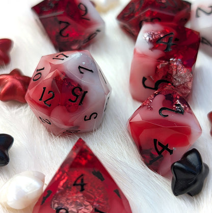 Red Diamond Cut DnD Dice Set - White Cloud & Silver Foil - Scarlet Specter