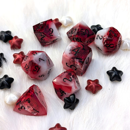 Red Diamond Cut DnD Dice Set - White Cloud & Silver Foil - Scarlet Specter