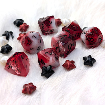 Red Diamond Cut DnD Dice Set - White Cloud & Silver Foil - Scarlet Specter