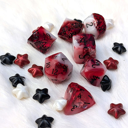 Red Diamond Cut DnD Dice Set - White Cloud & Silver Foil - Scarlet Specter