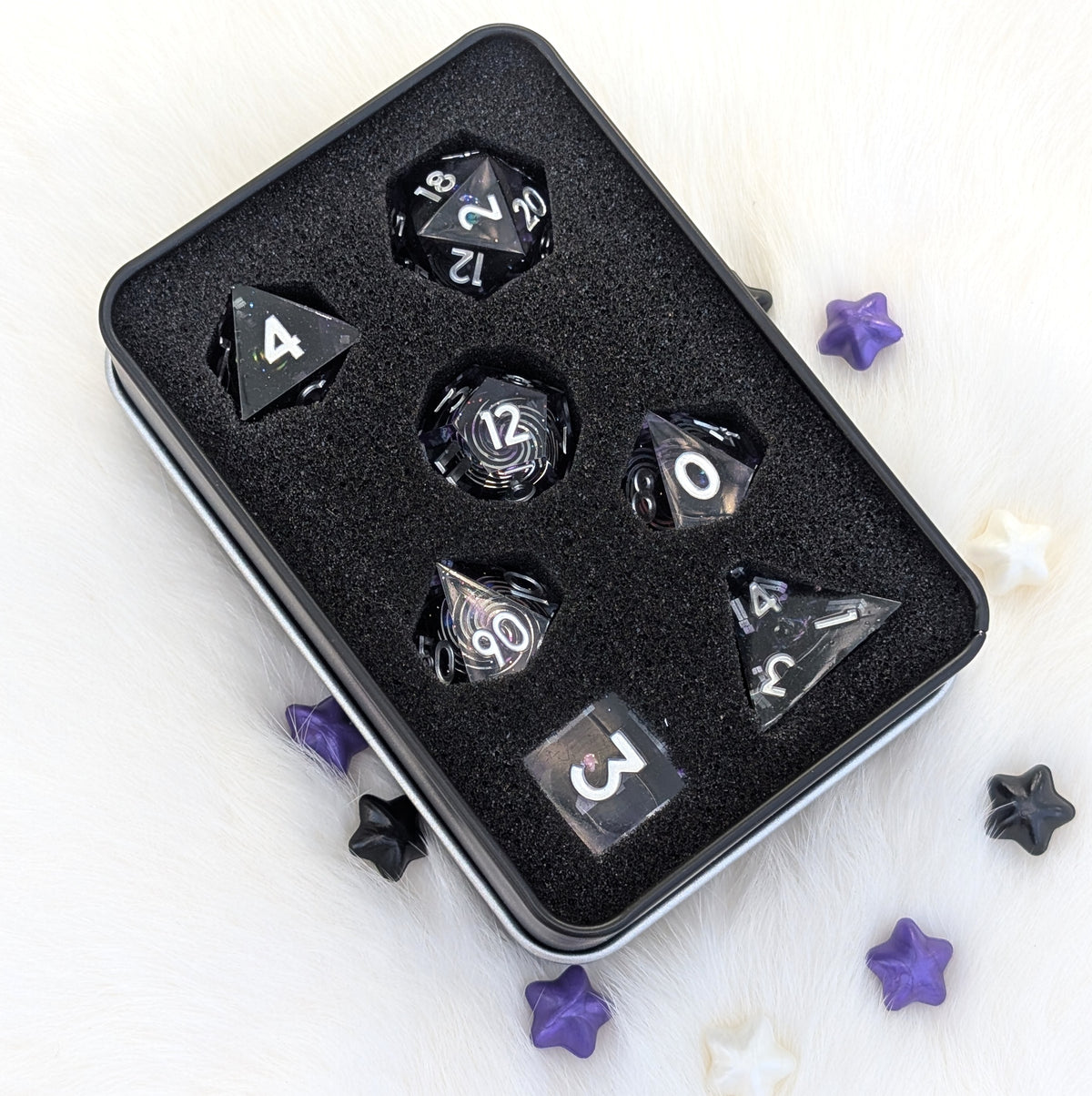 Sharp Edge DnD Dice Set - Purple Holographic Resin - Spectral portal