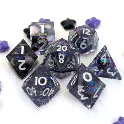 Sharp Edge DnD Dice Set - Purple Holographic Resin - Spectral portal