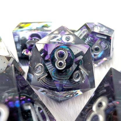Sharp Edge DnD Dice Set - Purple Holographic Resin - Spectral portal