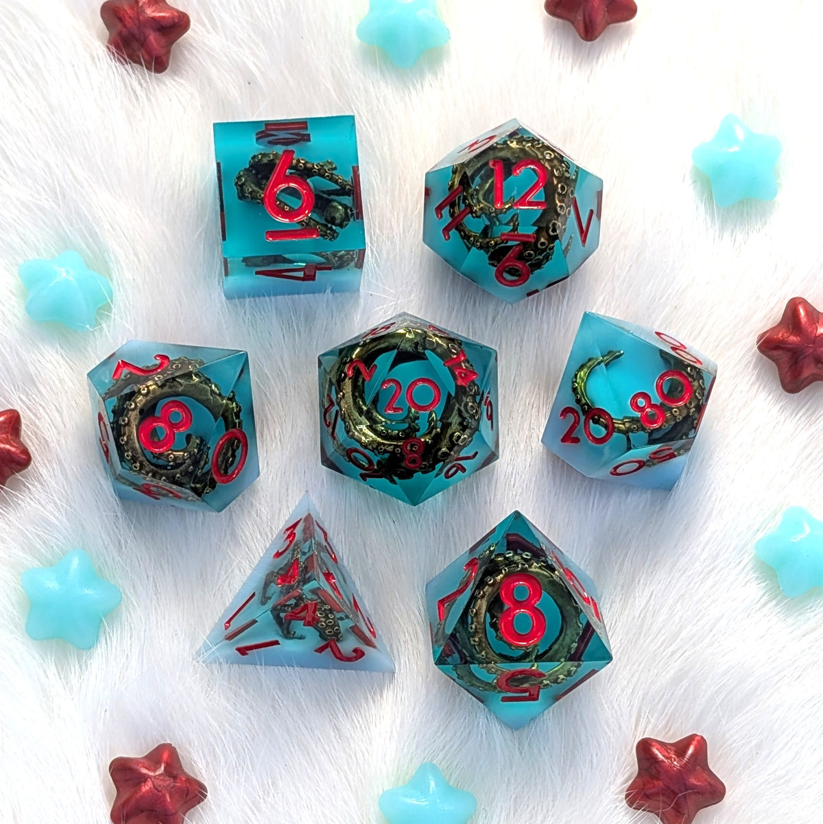 Tentacle Sharp Edge DnD Dice Set - Teal Resin - Sunken Grasp