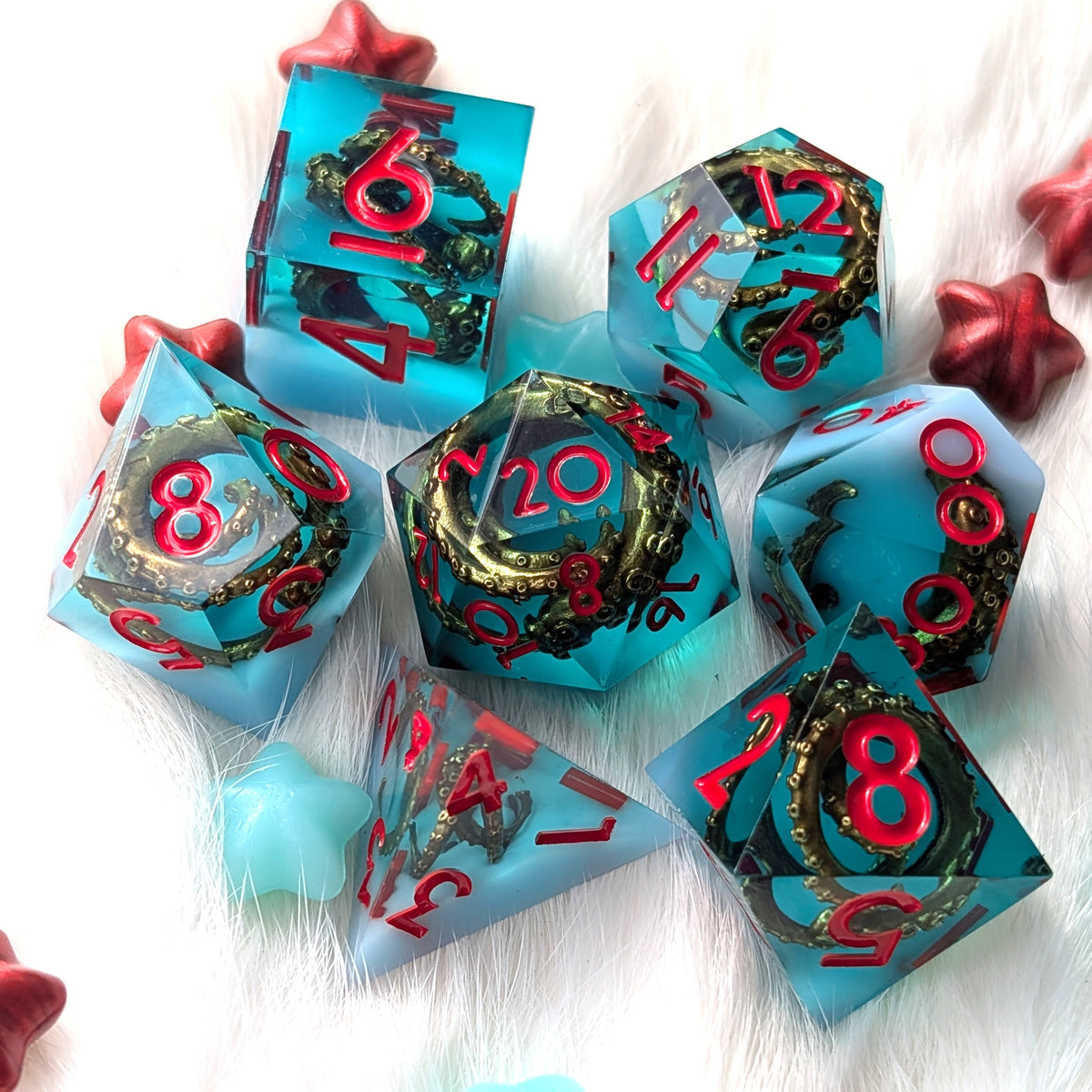 Tentacle Sharp Edge DnD Dice Set - Teal Resin - Sunken Grasp