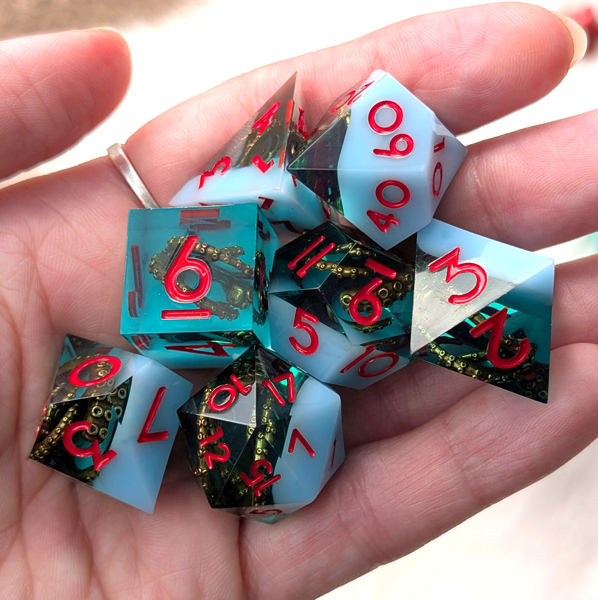 Tentacle Sharp Edge DnD Dice Set - Teal Resin - Sunken Grasp