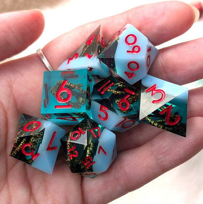 Tentacle Sharp Edge DnD Dice Set - Teal Resin - Sunken Grasp