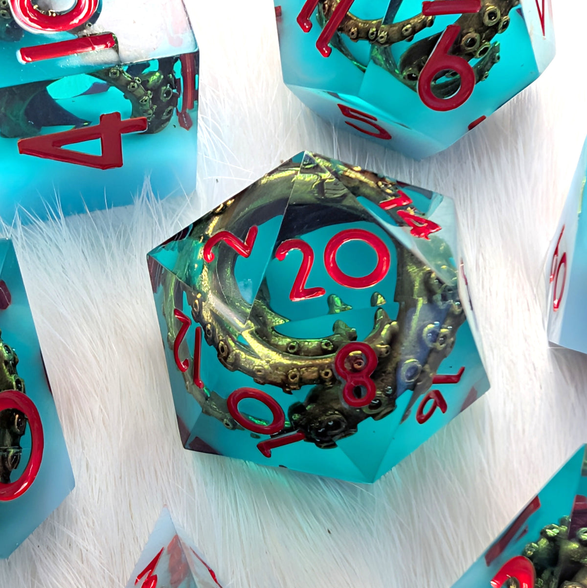 Tentacle Sharp Edge DnD Dice Set - Teal Resin - Sunken Grasp