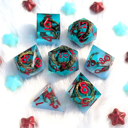 Tentacle Sharp Edge DnD Dice Set - Teal Resin - Sunken Grasp