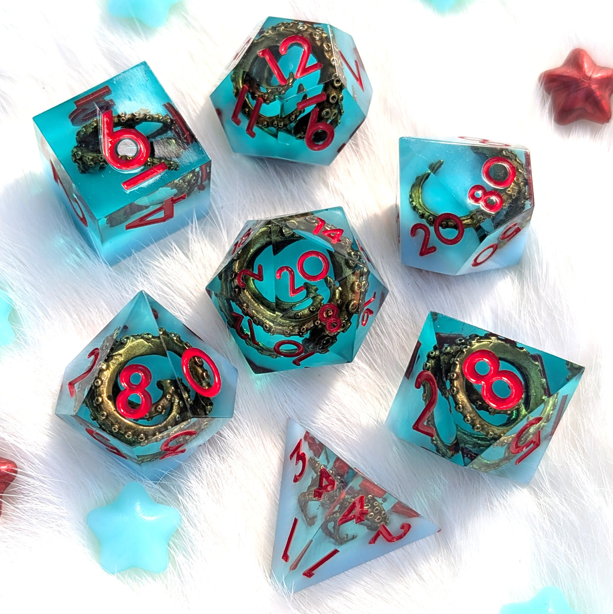 Tentacle Sharp Edge DnD Dice Set - Teal Resin - Sunken Grasp
