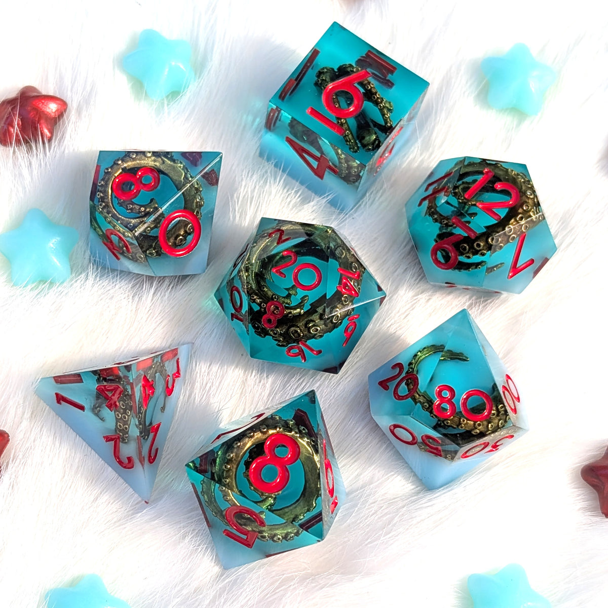 Tentacle Sharp Edge DnD Dice Set - Teal Resin - Sunken Grasp