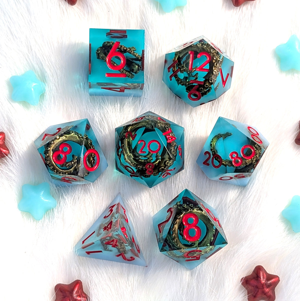 Tentacle Sharp Edge DnD Dice Set - Teal Resin - Sunken Grasp