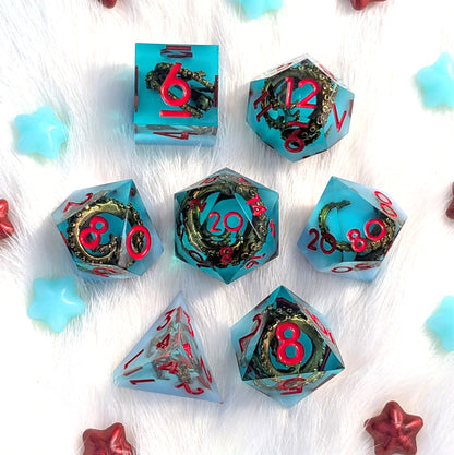 Tentacle Sharp Edge DnD Dice Set - Teal Resin - Sunken Grasp