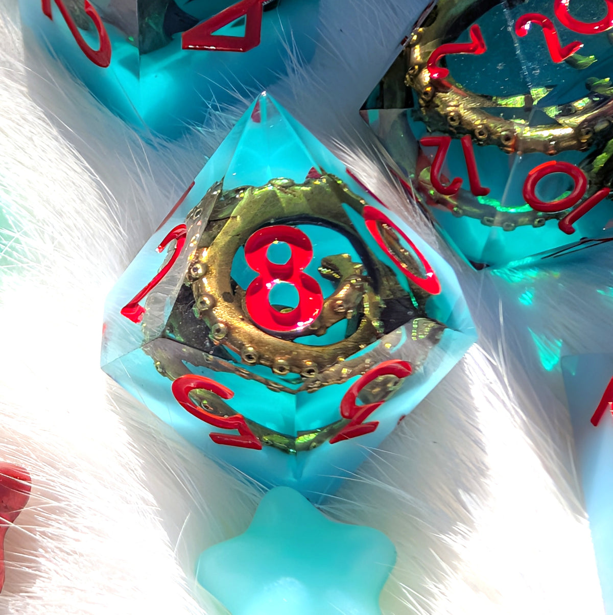 Tentacle Sharp Edge DnD Dice Set - Teal Resin - Sunken Grasp