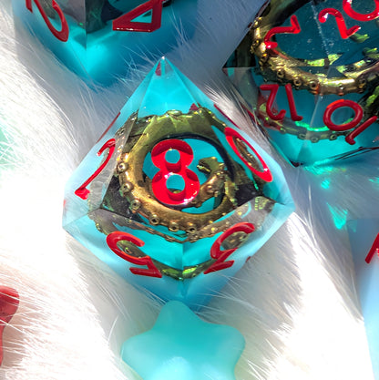 Tentacle Sharp Edge DnD Dice Set - Teal Resin - Sunken Grasp