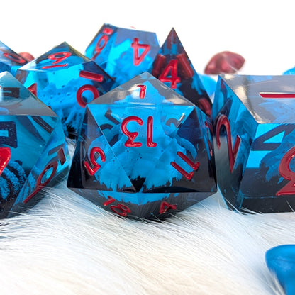 Kraken Sharp Edge DnD Dice Set - Blue & Black - The Drowned Deep