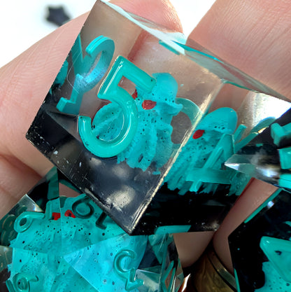 Kraken Sharp Edge DnD Dice Set - Teal & Black - Tidebound Terror