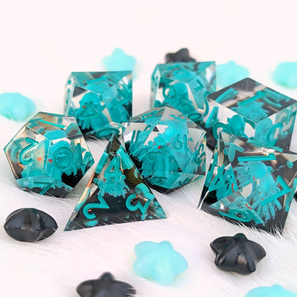 Kraken Sharp Edge DnD Dice Set - Teal & Black - Tidebound Terror