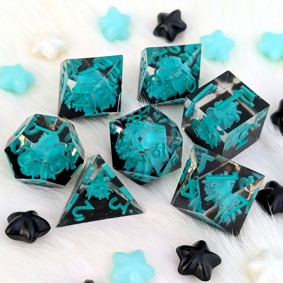 Kraken Sharp Edge DnD Dice Set - Teal & Black - Tidebound Terror
