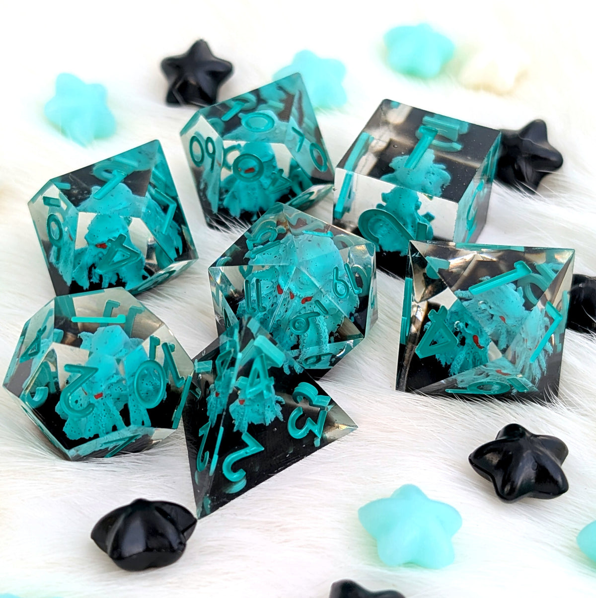 Kraken Sharp Edge DnD Dice Set - Teal & Black - Tidebound Terror