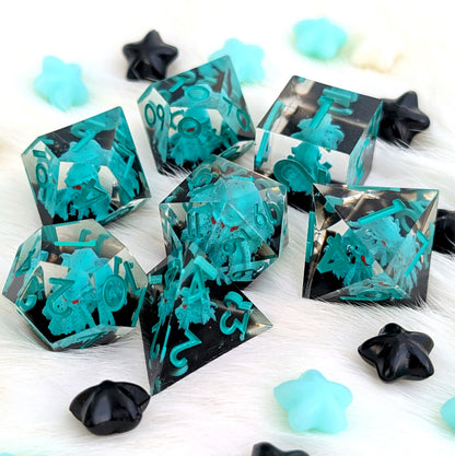 Kraken Sharp Edge DnD Dice Set - Teal & Black - Tidebound Terror