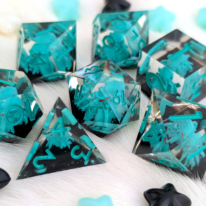 Kraken Sharp Edge DnD Dice Set - Teal & Black - Tidebound Terror