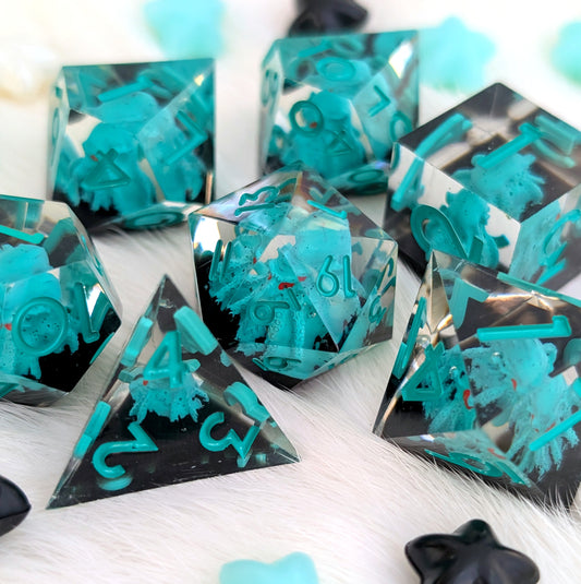 Kraken Sharp Edge DnD Dice Set - Teal & Black - Tidebound Terror
