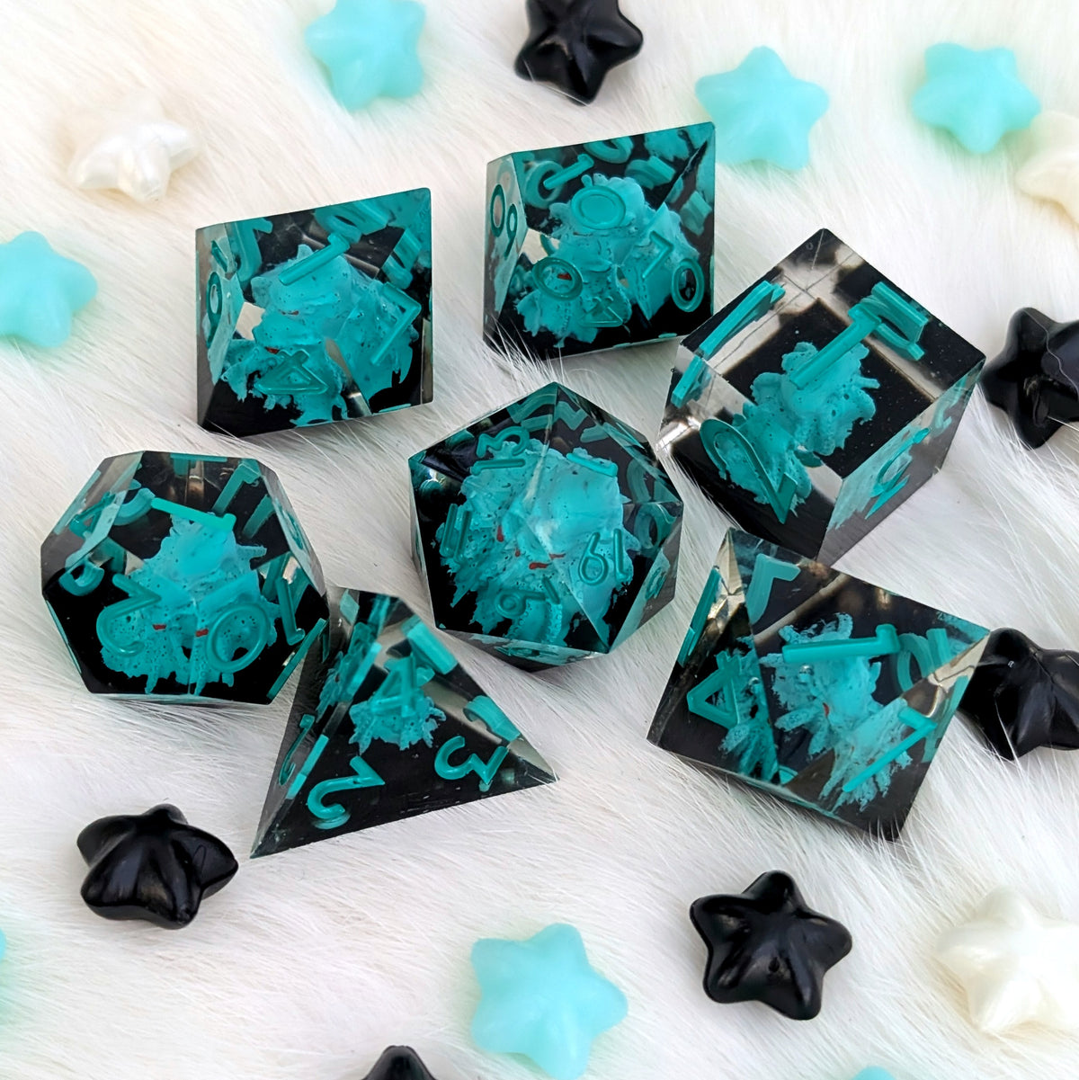 Kraken Sharp Edge DnD Dice Set - Teal & Black - Tidebound Terror