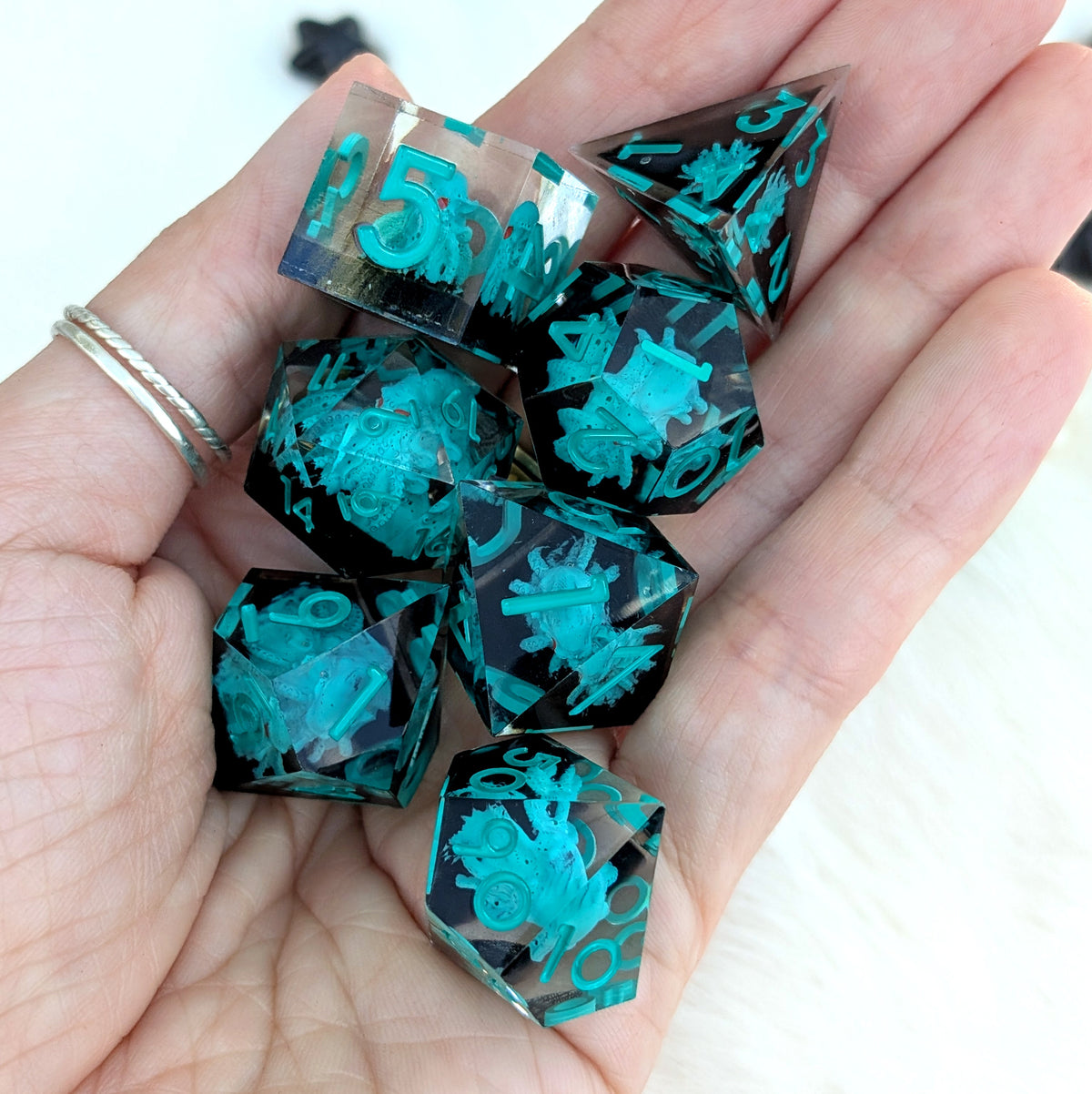 Kraken Sharp Edge DnD Dice Set - Teal & Black - Tidebound Terror