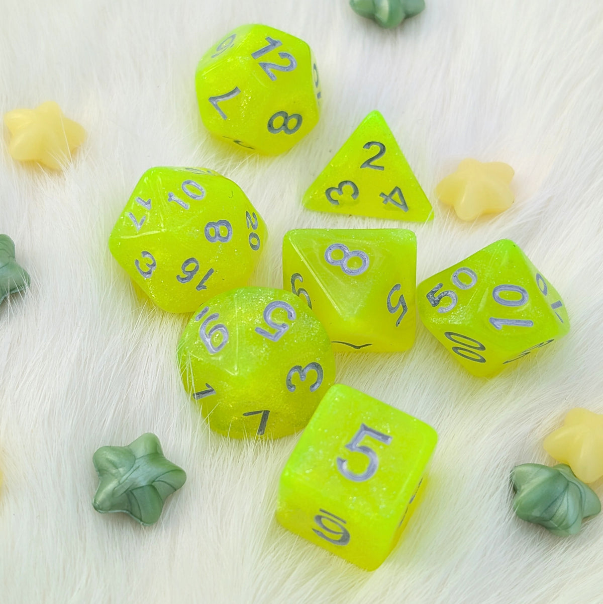 Neon Green Glitter DnD Dice Set - 7 Piece Acrylic - Toxic Sparkle