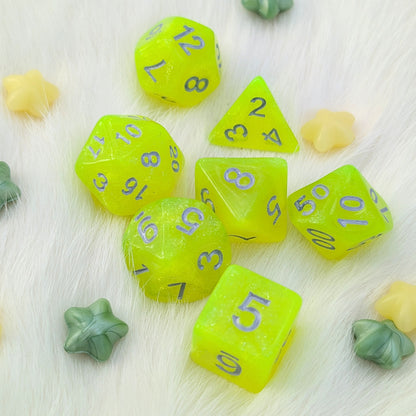 Neon Green Glitter DnD Dice Set - 7 Piece Acrylic - Toxic Sparkle