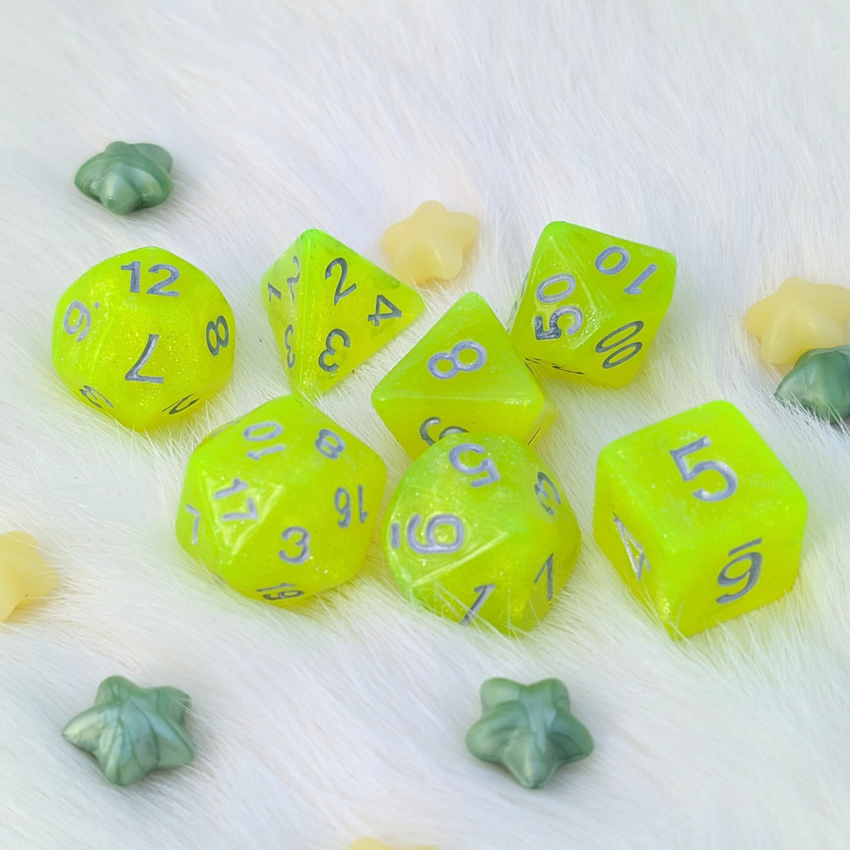 Neon Green Glitter DnD Dice Set - 7 Piece Acrylic - Toxic Sparkle