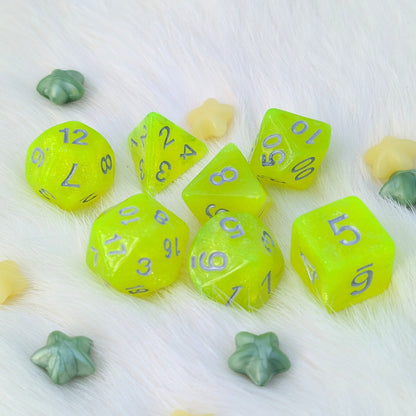 Neon Green Glitter DnD Dice Set - 7 Piece Acrylic - Toxic Sparkle