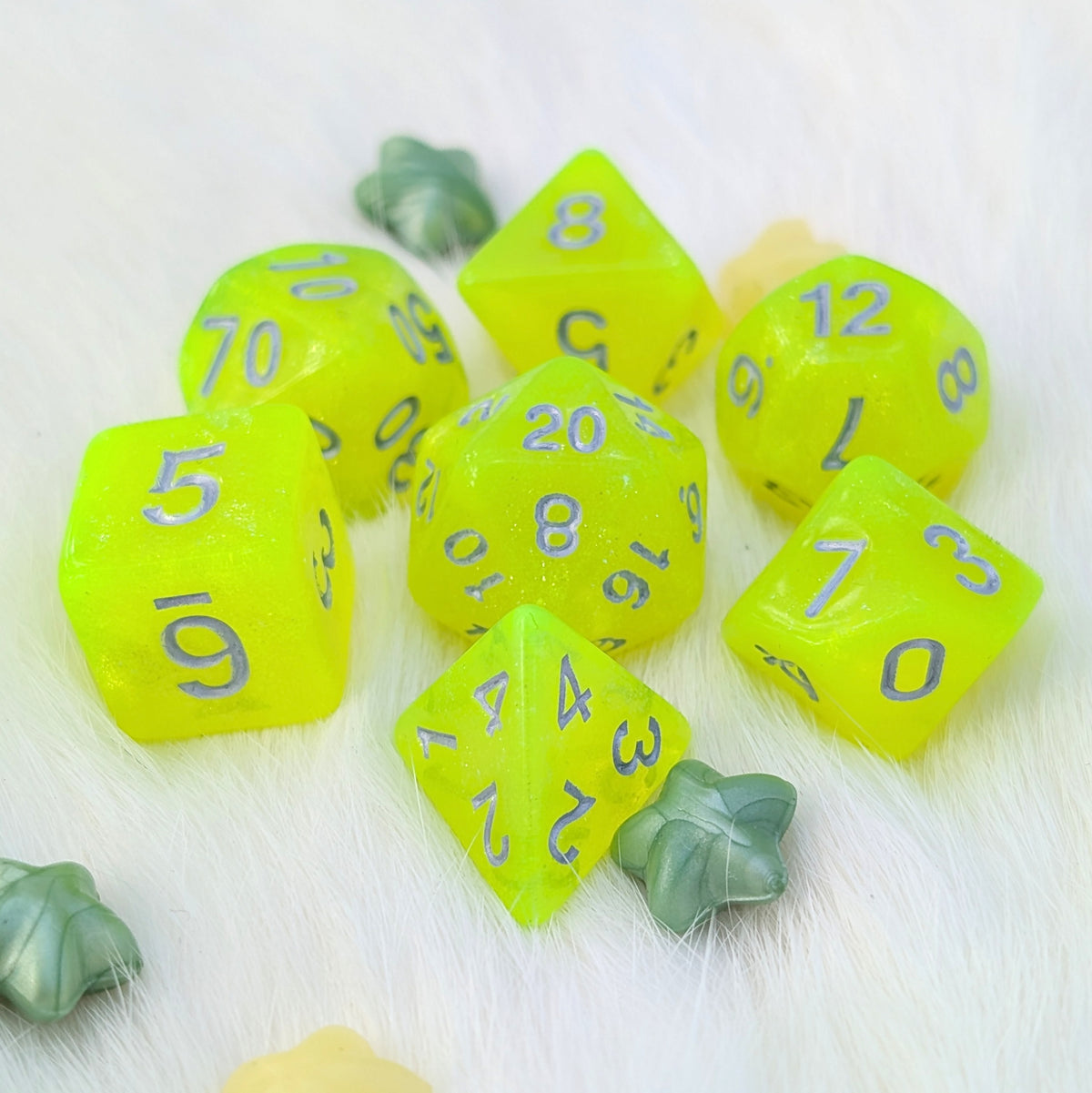 Neon Green Glitter DnD Dice Set - 7 Piece Acrylic - Toxic Sparkle
