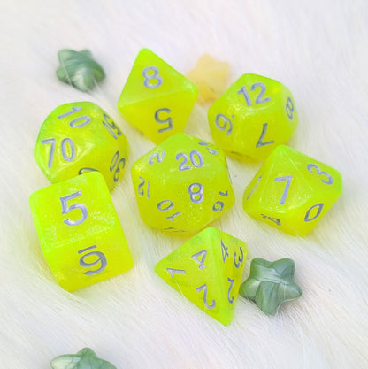 Neon Green Glitter DnD Dice Set - 7 Piece Acrylic - Toxic Sparkle
