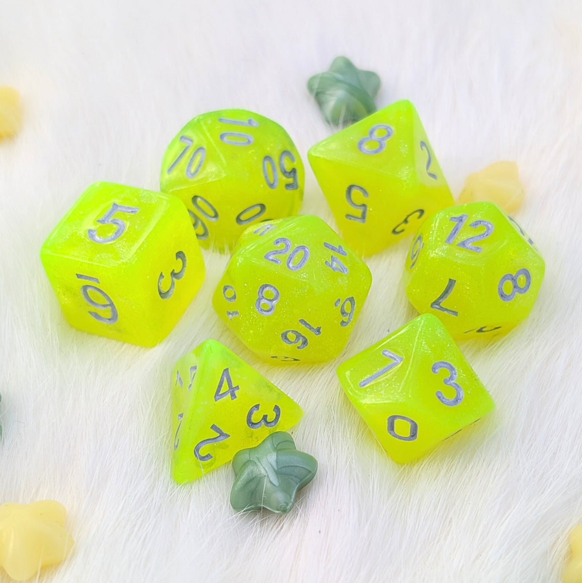 Neon Green Glitter DnD Dice Set - 7 Piece Acrylic - Toxic Sparkle