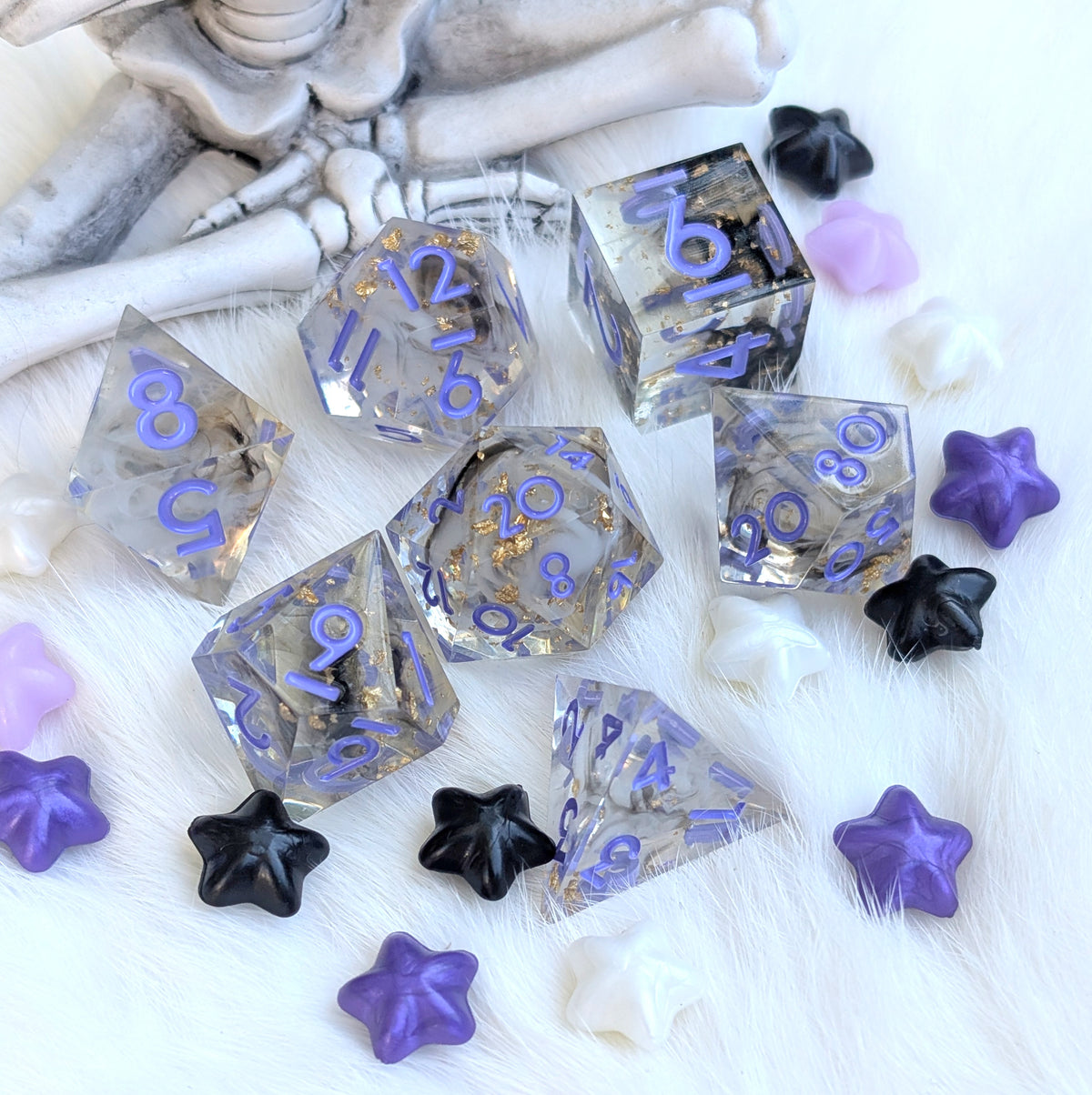 Sharp Edge DnD Dice Set - Black & White Ink - Witch's Omen